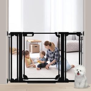 AiWMGL Clear Baby Gate 29.13-47.24" Wide Acrylic Safety Proof Dog Puppy Pet Barrier for Stairs, Transparent Adjustable Pressure Mounted No Drill Auto Close Indoor, Doorways, Hallway, Black