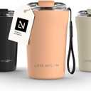 LARS NYSM Thermo Coffee Mug to go with Strap 13oz | Travel Mug 0.38 Liter with Insulation | Leak Proof Stainless Steel Thermal Tumbler for Coffee and Tea to Go (Creamy Peach, 12.9 oz)