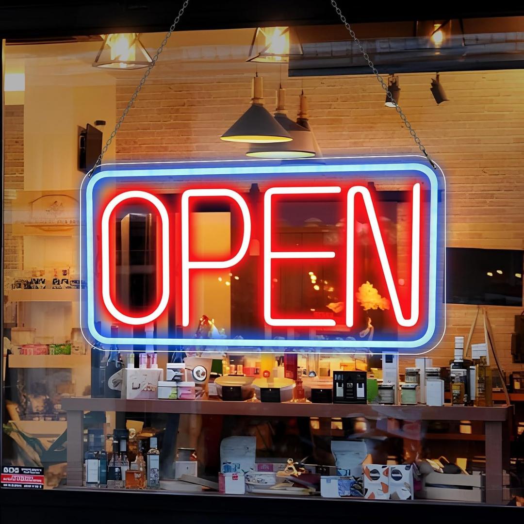 LED Open Sign for Business 16x 9, USB Powered Light with Adjustable Brightness, ON/OFF Switch for Bars, Cafes, Hotels, Restaurants, Barbershops, Supermarkets