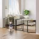 Dog Gate Indoor, 94.4" Wide Freestanding Pet Gate with Door Walk Through, 6 Panels Folding Dog Fences for Doorway, Stairs, Pet Puppy Safety Fence with Support Feet, Black DGHB26901N1