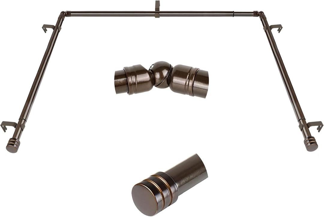 Bay Window Curtain Rods, HOTOZON 1 Inch Heavy Duty Curtain Rods for Bay Windows 36-72 Inch(Center Rod), 20-36 Inch Side Rods for Windows, Antique Bronze, Decorative Drapery Rods with End Cap Finials