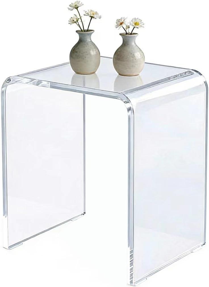 Clear Transparent Acrylic End Table with Rounded Edges,18" H Compact Small Table, Acrylic Side Table Suitable for Living Room, Night Stands for Bedrooms, Modern Occasional Tables, 12" D x 16" W x 18" H - Clear