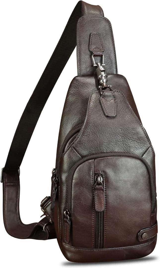 IVTG Genuine Leather Sling Bag for Women and Men Vintage Designer Chest Over Shoulder Crossbody Bag Sling Backpack Purse (Coffee)