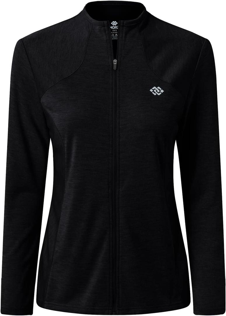 MoFiz Women's Full Zip Hiking Shirt Lightweight UPF 50+ Sun Protection Running Jacket Long Sleeve Sports Outdoor Top Pocket (Black, XXL)