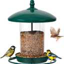 Metal Bird Feeder for Outdoors Hanging,3.0LB Seed Feeder,Easy to Fill & Clean,360 Feeding,Weatherproof Roof for Gardens and Wild Birds,Green