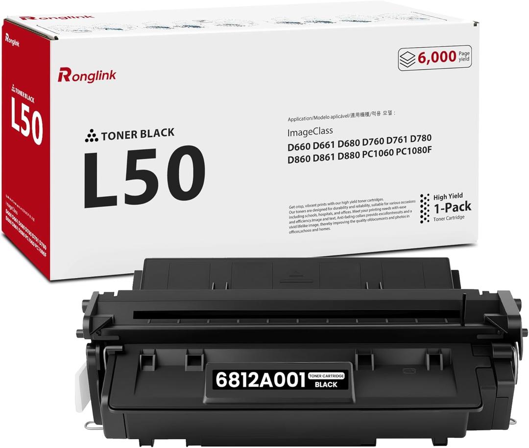 L50 Toner Cartridge 6812A001 Replacement for Canon L50 Black Toner Cartridge for ImageClass D860 D861 D880 PC1060 PC1080F D660 D661 D680 D760 D761 D780 Printer (1-Pack)