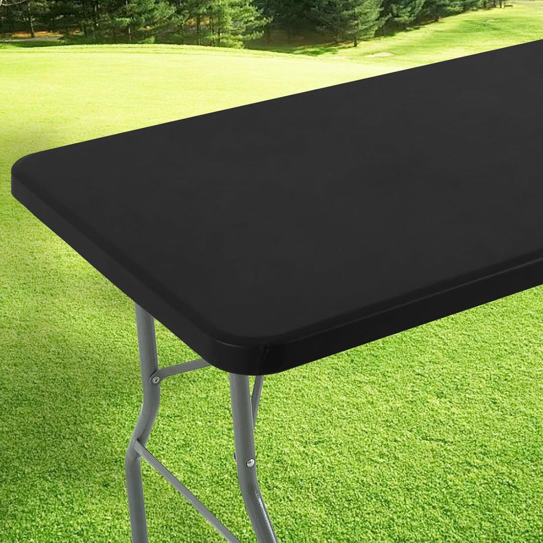 LURKA Rectangle PU Leather Table Cover/Tablecloth with Elastic Fitted Edge  Waterproof, Oil-Proof, Scratch-Resistant, Wipeable Protector for Dining, Kitchen, Outdoor Picnic, Party (Black, 4FT) (48" x 30" (Rectangular))