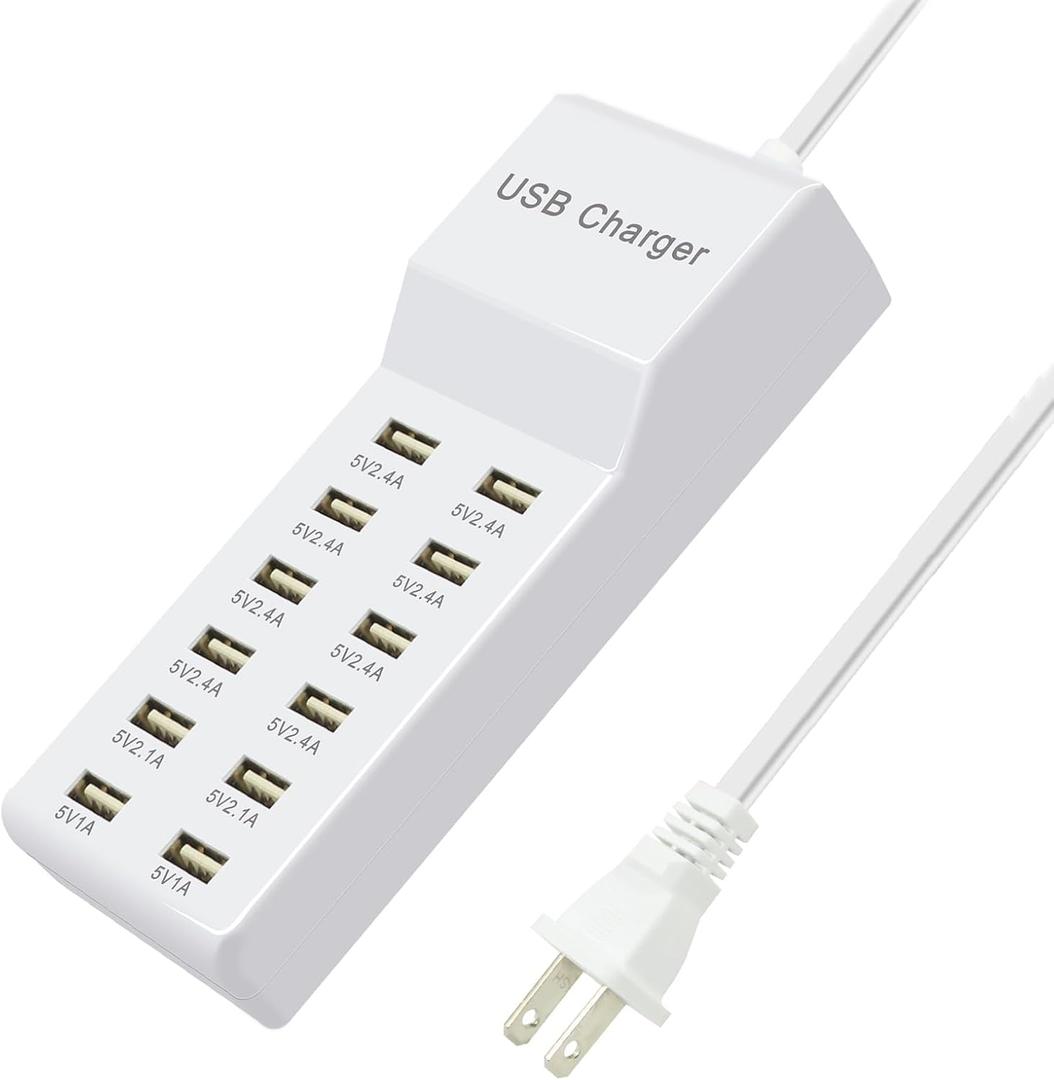 USB Charging Station Wall Charger, Multi-Port Fast Charging Block, Compatible with iPhone, Android Phones, Tablets and Bluetooth Speakers - Compact for Home Office and Travel Use White