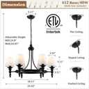 29.9" Black Wagon Wheel Chandelier 6-Light Modern Farmhouse Chandeliers with White Fabric Shades Rustic Hanging Dining Room Light Fixture Over Table Vintage Pendant Light for Living Room Bedroom Foyer
