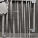 Cumbor 29.243" Baby Gate for Stairs, Wall-Mounted (Drill Required), Expandable No Bottom Bar Dog Gate, Auto Close Extra Wide Walk Thru, Pet & Toddler Proof Gate, Top & Bottom of Stairways (White)