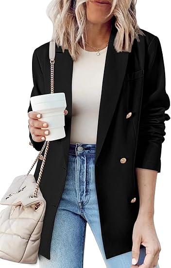 Dokotoo Womens Double Breasted Blazer Jackets Casual Blazers Open Front Long Sleeve Lapel Collar Work Office Jackets Blazer
 XL