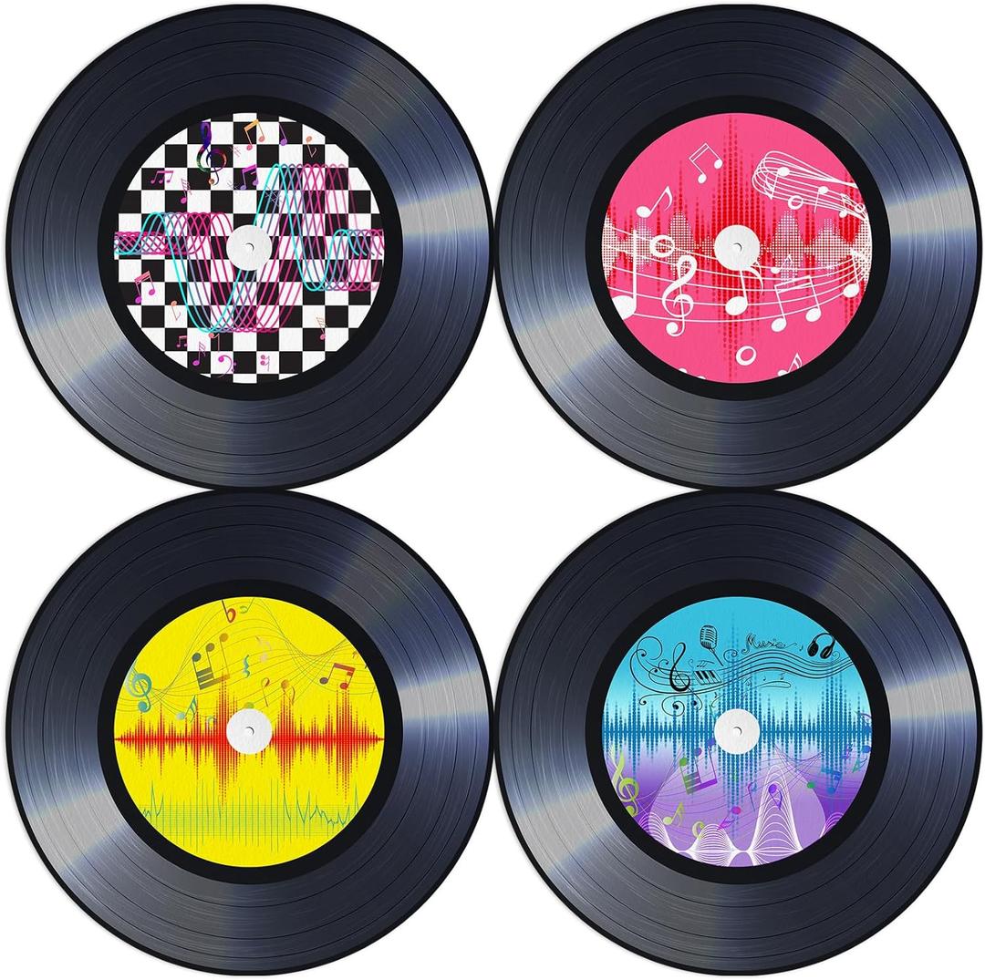 60PCS Record Paper Placemats Disposable 13.7 Inch Rock and Roll Vinyl Record Place Mats Vintage Musical Theme Round Table Mats for Dinner Table Decor Birthday 50s Theme Rock Music Party Supplies