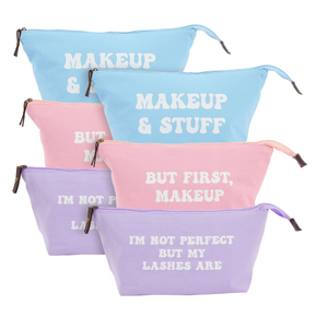 6 Pack Small Cosmetic Canvas Makeup Bags for Women with Zipper, 3 Colors and Designs (8 x 4 x 6 In)