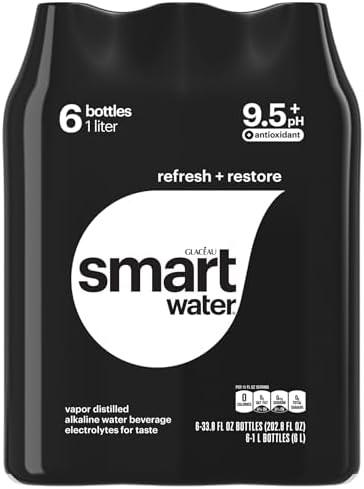 smartwater Alkaline 9+ph, 33.8 Fl Oz Bottles, Pack of 6