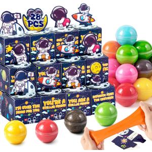 28 Pack Valentines Day Gifts for Kids, Galaxy Slime Balls with Greeting Card Boxes, Stress Relief Toy for Kids School Party Favor Classroom Exchange Prizes Gift