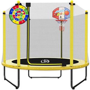 LANGXUN 60" Trampoline for Kids, 5ft Toddler Mini 6-in-1 Trampoline Indoor Outdoor with Swing, Basketball Hoop, Dart Board, Rings, Christmas Toys Birthday Gifts for Girls Boys