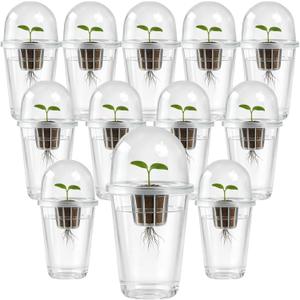 12 Pack Transparent Hydroponic Cups with Humidity Domes, 5in1 Hydroponics Growing System Kit, Clear Self Watering Planters for Indoor Plants, Herbs, Seed Starting, Root Monitoring