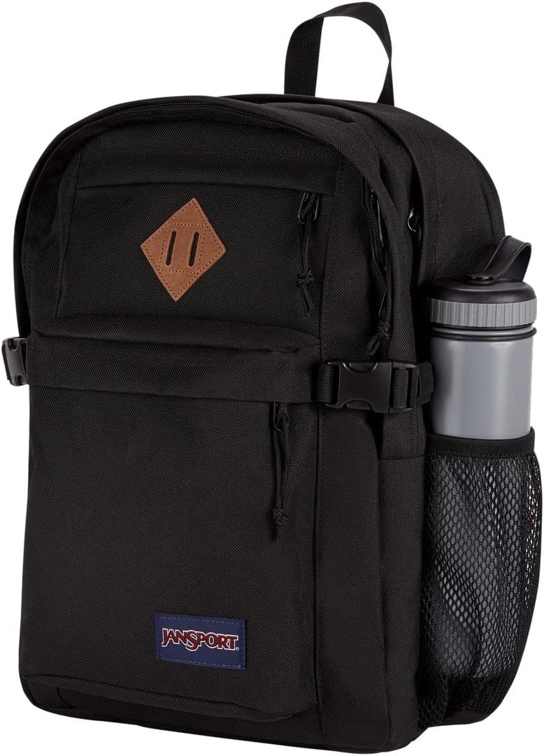 JanSport Main Campus FX Backpack - Travel or Work Bag w 15-Inch Laptop Pack with Leather Trim, Black, One Size