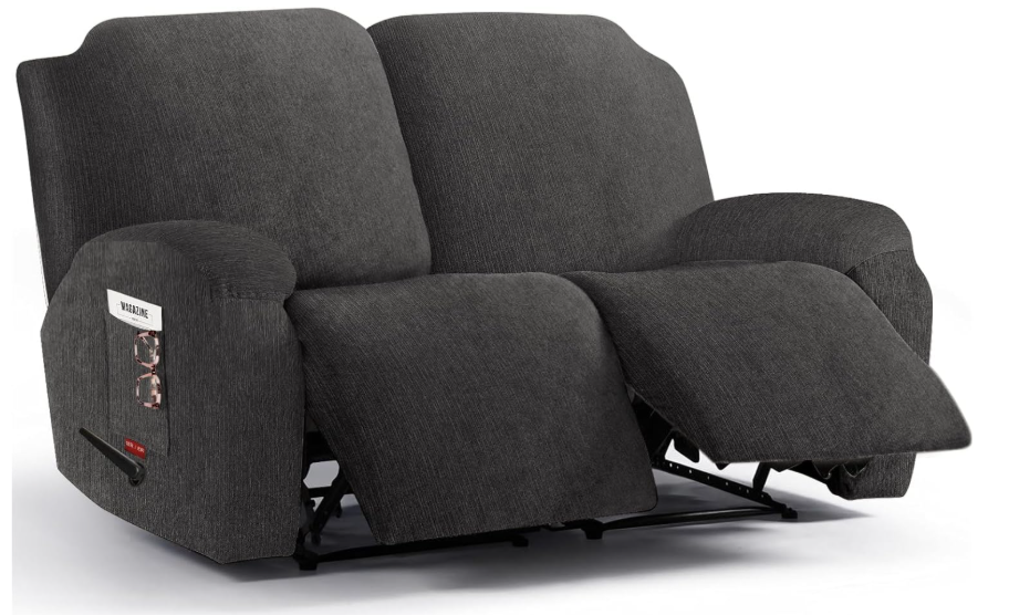 4 Pieces Stretch Recliner Loveseat Covers - Plush Fabric Slipcovers & Durable Furniture Protectors with Elastic Bottom for Kids and Pets (2 Seater, Dark Gray)