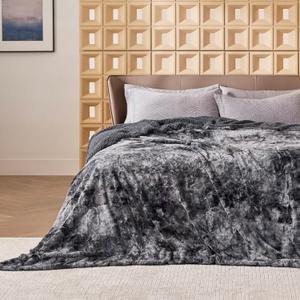 Bedsure Gentle Soft Sherpa Fluffy Blanket King Size for Bed - Fleece Warm and Cozy for Women Gift, Plush & Fuzzy Faux Christmas Fur Blanket for Couch, Sofa Decor, Tie Dye Design, Grey, 108x90 Inches