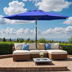 Ariiles 10ft Outdoor Patio Umbrella, Table Umbrellas with Steel Ribs, Push Button Tilt & Crank, Market Umbrella for Backyard & Pool, Dark Blue
