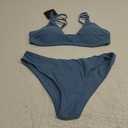 ZAFUL Women's Solid Spaghetti Strap Bralette Bikini Set Two Piece Swimsuit (1-haze Blue) S