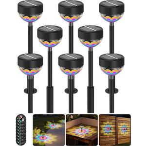 Solar Pathway Lights Outdoor, 8 Pack 1200mAh Solar Powered Garden Lights, 2 Themes Flower & Christmas, Height-Adjustable, Waterproof LED Projection Lighting for Yard Walkway Driveway Patio Easter
