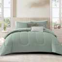 Bed Sheets Set – Green and White Stripes, Queen Size, Soft Bedding, Flat Sheet & Pillowcases