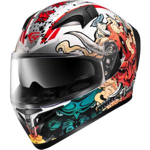 KYPARA Full Face Motorcycle Helmet with Internal Tinted Visor & DOT Approved for Moped ATV Cruiser Scooter (White Samurai Spirit, Large)