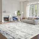 Soalmost 10x14 Area Rugs for Living Room, Non Slip Machine Washable Vintage Rugs, Low Pile Lightweight Large Rug for Bedroom, Dining Room, Home Office Blue Ivory