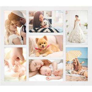 4x6 Oak Wood Picture Frames Collage Wall Decor White, Solid Oak Wooden Family Photo Collage Frame 7 Openingss, Glass Front, Wall Hanging Display 7 4x6 Pictures (13.5x11.5-7 openings)