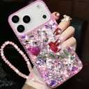 Changjia for iPhone 18 Pro Max/17Pro Max Glitter Bling Case with Strap,Pink