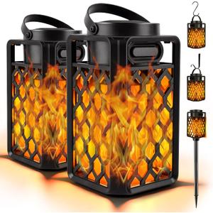 Outdoor Bluetooth Speakers, Led Flame Torch Lantern, Waterproof Wireless Speaker with Wall Mount/Stake/Hook, Camping Patio Accessories, 10W Stereo Sound, BT5.0, Cool Gadgets for Porch Garden Party (Pack of 2)
