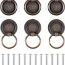 6 PCS Antique Drawer Pull Ring, Vintage Cabinet Pulls Ring Drawer Pulls Cabinet Rings Handle Cabinets Drawers Dressing Knob with Screws for Cabinets Dresser Closet Wardrobe Bedroom Furniture Decor
