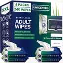 OPTEEL Adult Wipes For Elderly - 8"x13" Extra Large & Soft Wet Wipes for Adults Bathing - Incontinence Disposable Washcloths, Vitamin E & Aloe Infused for Men & Women 240ct (4 Packs of 60)
