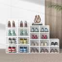 Snaxo 12 Pack Large Clear Shoe Storage Boxes, Stackable Modular Plastic Shoe Organizer Front-Opening Door, Ventilated Dust-Proof Sneaker Display Cases Closet and Entryway, White