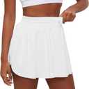 Tennis Skirts for Women Pleated Athletic Skort High Waisted Golf Skirts with Shorts Pocket Athletic Running Activewear (White, L)