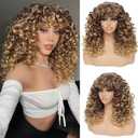 GKtineke-Curly-Wig Big-Curly-Wigs-for-White-Black-Women 20 Inch- Long-Curly-Afro-Wig-with-Bangs Synthetic-Hair-Replacement-Wigs-for-Cosplay and Daily(Ombre Blonde
