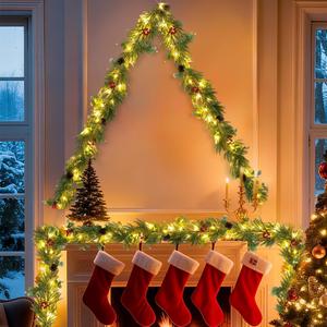 BLOSMON Garlands for Decoration Christmas with Light - 2 Pcs 6.2ft Prelit Gold Glitter Battery Operated Christmas Garland for Stairs Railing Mantle Decor - 12 Lighting Modes Remote Timer