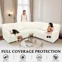 Reclining Sectional Couch Covers Waterproof L Shape Washable Recliner Sofa Cover for L Shaped Sectional Soft Corner Recliner Slipcovers (5 Seater 1 Console Cover, Cream)