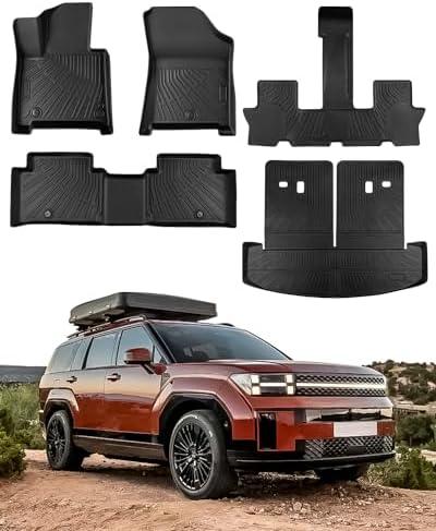 CreekT for Hyundai Santa Fe Floor Mats & Cargo Liner Back Seat Cover Protector 2024 2025(Not for Hybrid), All Weather Waterproof TPE Floor Mats for Hyundai Santa Fe Accessories SE SEL 2024 2025