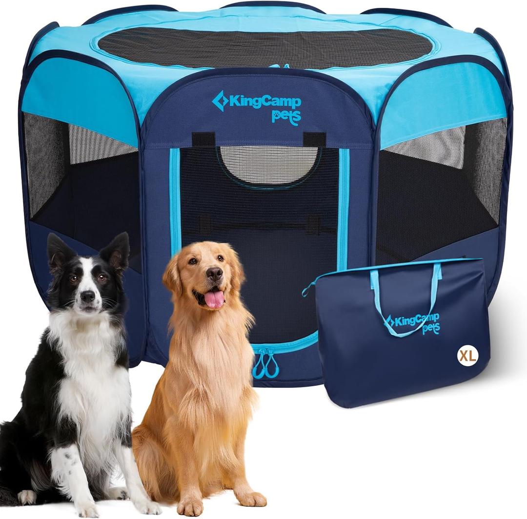 KingCamp Dog Playpen, Portable Foldable Cat Kitten Puppy Tent Crates 29"/36"/50" Pop Up Pet Playpen with Zippered Bottom & Cover for Indoor Outdoor Use (X-Large, Blue)