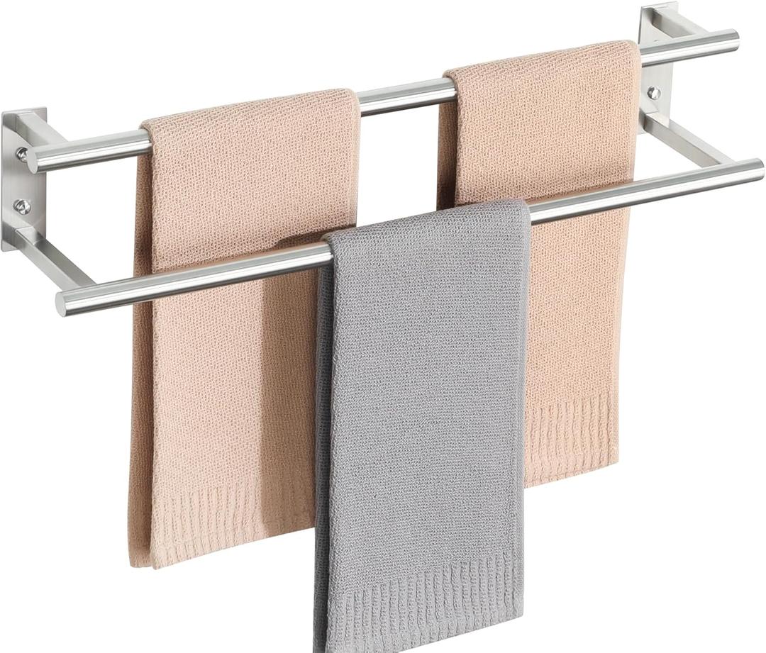 Alise 24'' Double Towel Bars for Bathroom,Wall Mount Towel Holder Towel Racks for Bathroom Labatory,SUS304 Stainless Steel Towel Hanger Towel Rails,Brushed Nickel