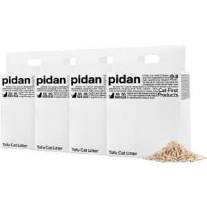pidan Tofu Cat Litter Clumping, Flushable, Ultra Absorbent and Fast Drying, 100% Natural Ingredients Litter, Solubility in Water, Really Dust-Free, Less Scattering (5.3lb, 4 bags)