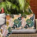 Jartinle Boho Flowers Leaves Outdoor Pillow Covers 16x16 Inch Set of 2 Waterproof Decorative Floral Square Outdoor Pillows for Patio Furniture Couch Bench Chair (Pink, Blue, Green, Orange)