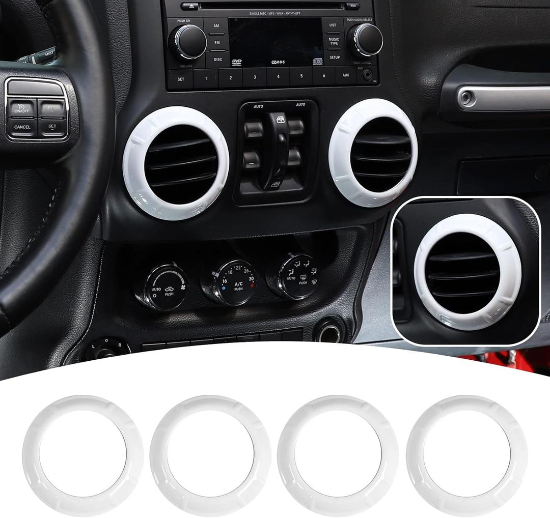 4PCS Center Console Dash Air Conditioner Vent Cover Trim Interior Accessories Compatible with Jeep Wrangler JK JKU 2011-2018 (White)