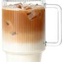 KEMORELA 24 Oz Ribbed Glass Tumblers with Lids and Straws, Tumbler Cup with Handle, Iced Coffee Glassware, Clear Reusable Drinkware for Smoothies and Beverages (1)