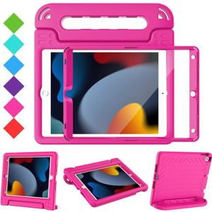 BMOUO Kids Case for iPad 9th/8th/7th Generation (10.2 Inch, 2021/2020/2019), with Screen Protector, Shockproof Convertible Handle Stand iPad 10.2 Case for Kids, Rose
