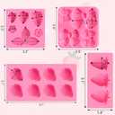 JOERSH 4PCS Strawberry Fondant Molds, Bow Fondant Silicone Molds, Fruit Baking Mold for Cake Decorating, Cupcake Topper, Chocolate, Candy, Candle, Clay