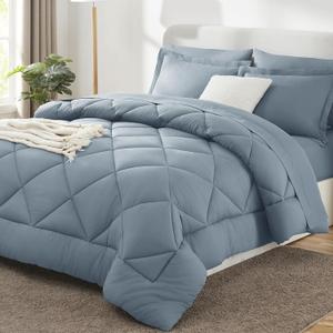 CozyLux Full Size Comforter Sets Dusty Blue - 7 Pieces Bed in a Bag Full, Luxury Soft Bed Set for All Seasons, Bedding Set with Down Alternative Comforter, Sheets, Pillowcases & Shams, Grayish Blue